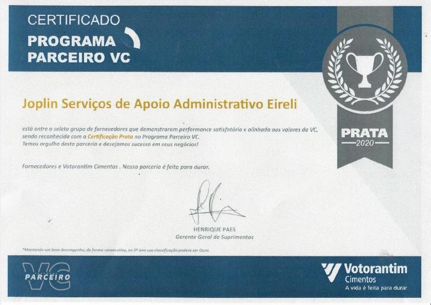 Certificação Joplin 1