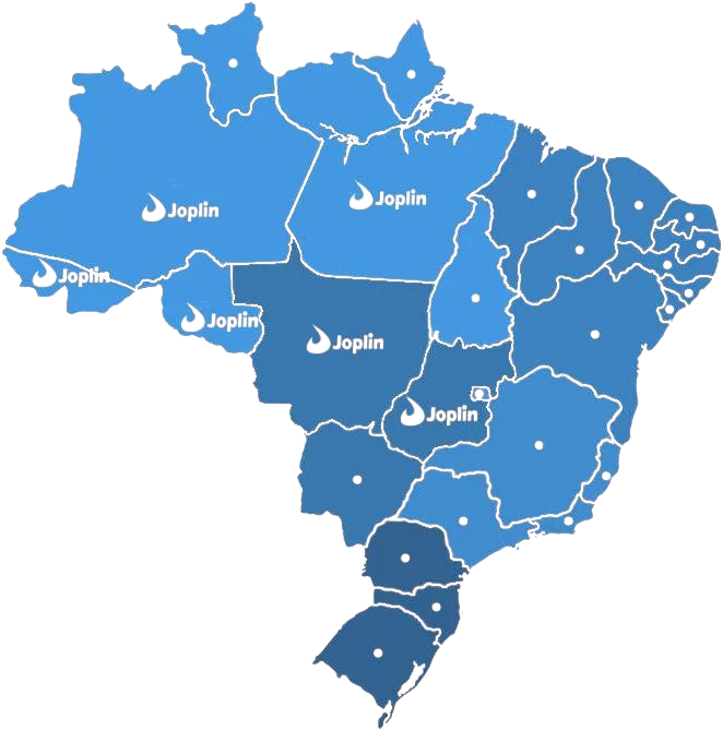 Mapa do Brasil mostrando a área de atuação da Joplin